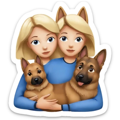 Blonde with blue eyes hugs shepherd dog sticker