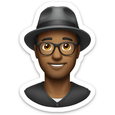 man with glasses and hat sticker