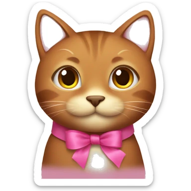 A brown cat with pink ribbon  sticker