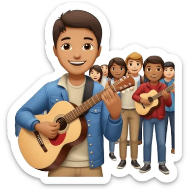 Street Musician + fan photo + crowd, Street Memories. sticker