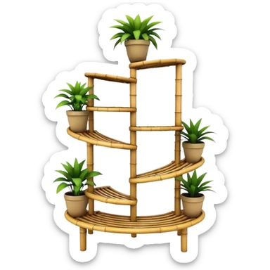 Large futuristic multi-tier multi-level curved spiral step plant rack constructed from 7/8 inch thin bamboo poles  sticker