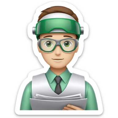 human like robot bookkeeper wearing  accountant Green eyeshade visor  and holding spreadsheets sticker