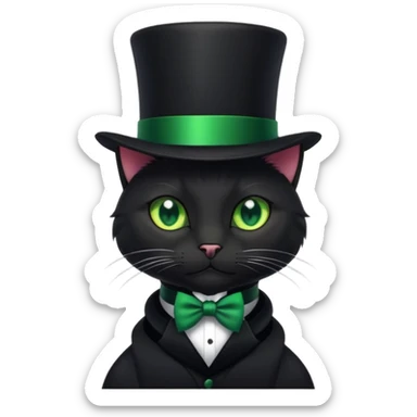 A black cat with a top hat sticker