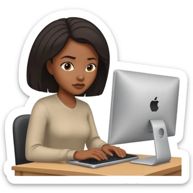 black woman working on a computer, hiding behing her computer, no brand on the computer, focused on the screen sticker
