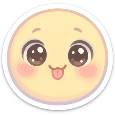 cute emoji, round face, big sparkling eyes, tiny tongue sticking out, playful, pastel colors sticker