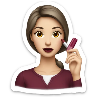 White brunette girl dressed in burgundy putting lipgloss on her lips sticker