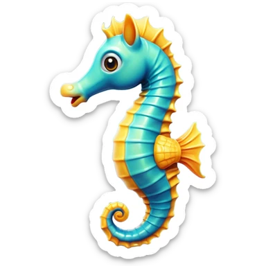 Cinematic Comical Sea Horse Portrait Emoji, Head tilted dramatically with an exaggeratedly amused expression, featuring a delicately curved seahorse with a whimsically coiled tail and wide, comically expressive eyes full of playful disbelief, Simplified yet hilariously expressive features, highly detailed, glowing with a slightly sassy aquatic glow, high shine, dramatic yet playful, stylized with an air of quirky marine mischief, soft glowing outline, capturing the essence of a meme-worthy seahorse that looks ready to drift its way into viral fame! sticker