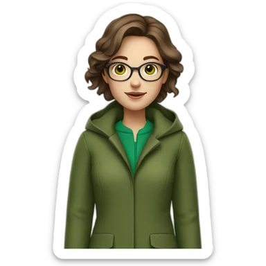 brown haired girl in green coat with green eyes and glasses sticker
