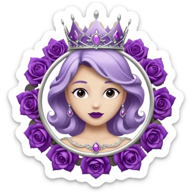 Purple shadow rose silver circle plaque with silver tiara sticker