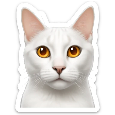 White cat with a black nose and a black spot of the upper right side and a orange spot on the upper left side of face sticker