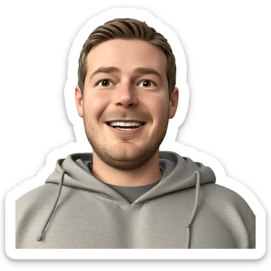 smiling boy in grey hoodie sticker