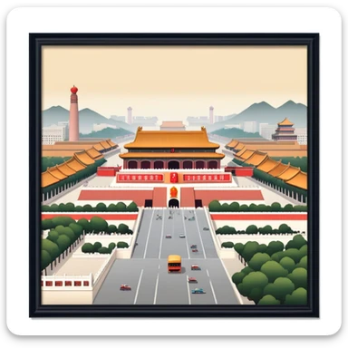 Tiananmen Square, Beijing, Chinese architecture, travel illustration sticker