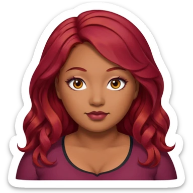 Plus size red hair brown face small eyes long hair Asian eyes small eyes wavy hair eye lashes burgundy hair sticker