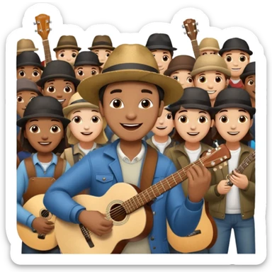 Street Musician in fan photo with crowd, Street Memories. sticker