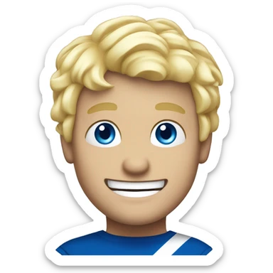 Male with blonde hair and blue eyes waving hand smiling with a Scotland flag sticker
