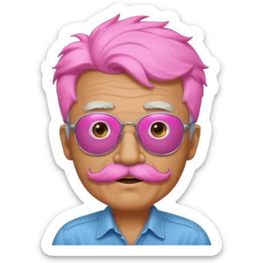 old guy with funny hair and shades and pink mustache sticker