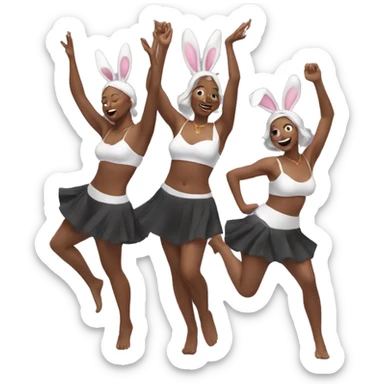 3 dancing women wearing bunny ears sticker