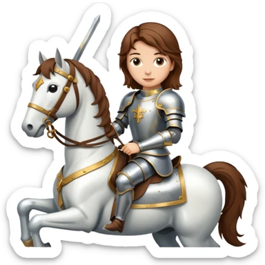 Renaissance princess knight with brown hair on horse sticker