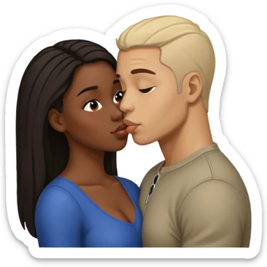 A black woman with a light skin man kissing  sticker