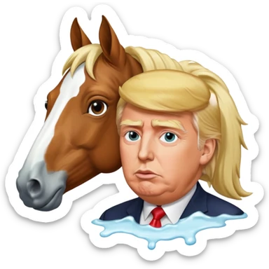 Donald trump with white liquid around his lips with a horse sticker