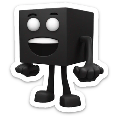 3d black cube with a face and arms and legs sticker