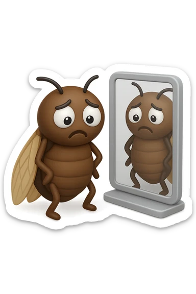 EMOJI STILE IPHONE 3D DI una cicala troste che si guarda allo specchio insoddisfatta del suo fisico, fagli gli occhi bianchi , non solo la pupilla sticker