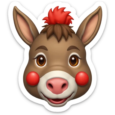 A donkey whis a red clown nose sticker