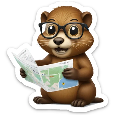 a beaver wearing glasses reading map sticker