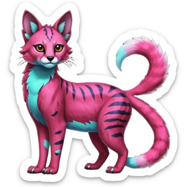 Colorful dark neon pastel iridescent nebulae gloomy edgy spooky evil tropical ruby exotic cute cool beautiful shiny beautiful fantasy-caracal-civet-genet-sergal-vernid-serval-Gryphon-Cacomistle-Trico-oncilla-animal-Fakémon-hybrid-fursona (full body) sticker