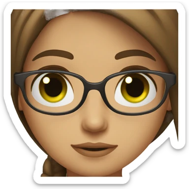 brown straight hair girl, green eyes, glasses sticker