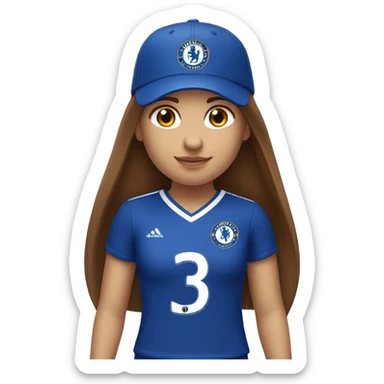 girl with long brown straight hair wearing a chelsea fc trikot and a f1 ferrari cap sticker