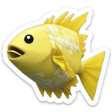 cube yellow fugu fish with two fins and tail in minecraft style full size sticker