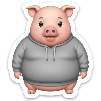 a fat pig with grey sweatshirt on\ sticker