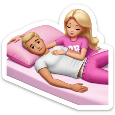 ￼Ken line face down on the bed with barbie’s hand on his back comforted him sticker