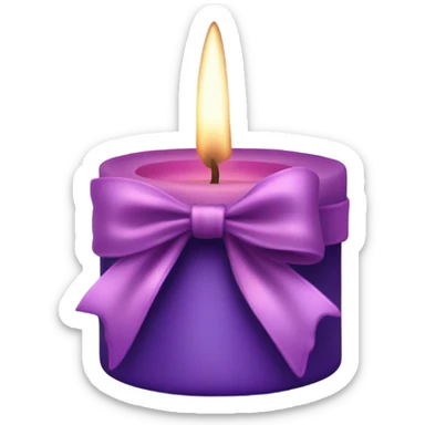A dark pink candle wrapped with a deep lavender satin bow, glowing softly. sticker