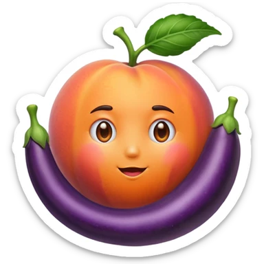 Peach sit on eggplant sticker