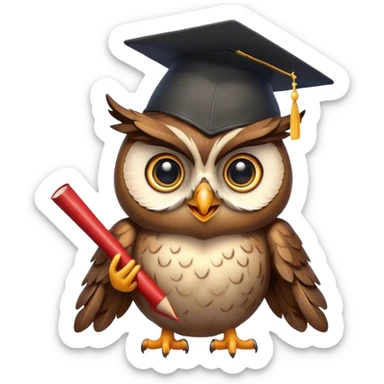 Owl smiling with graduation hat and diploma in claws sticker