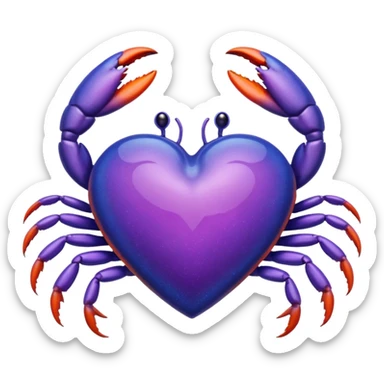 A heart with a crab on top of it, and the color of the heart is between blue and purple. sticker