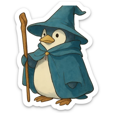 ghibli style penguin wizard sticker