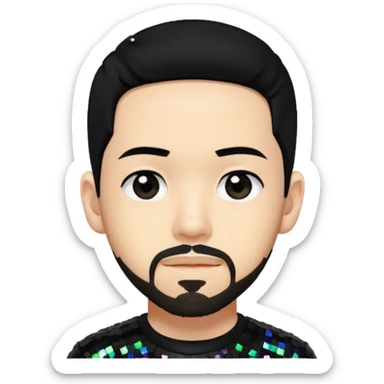 Mike Shinoda from Linkin Park with black hair, black sequin outfit sticker