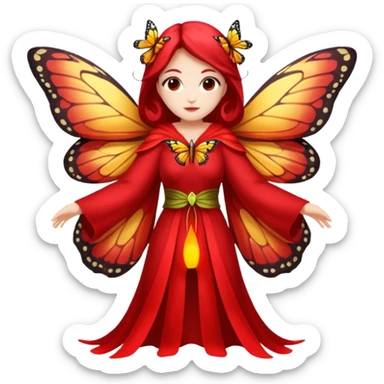 nature spirit woman dressed as butterfly herald red, wing sleeves spread sticker
