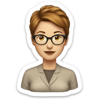 white woman with brown shorter hair and glasses sticker
