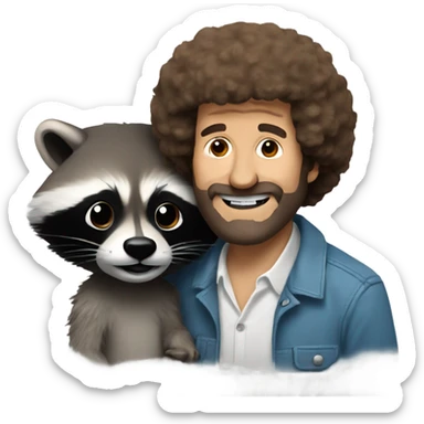 Bob Ross with a raccoon  sticker