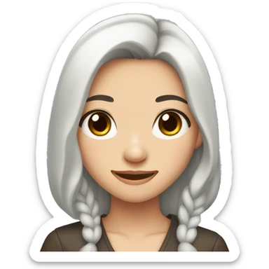 a chinese girl with rounded face, double eyelid, happy but professional, dark brown long hair sticker