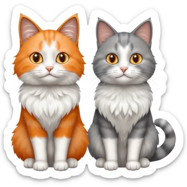 a realistic looking very fluffy grey and white cat with grey legs and white paws, sitting next to another cat sticker