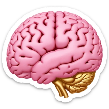 A pink brain with elegant golden details and accents. In the center of the brain, there's a clean, empty space or hollow area, as if a part is carved out. sticker