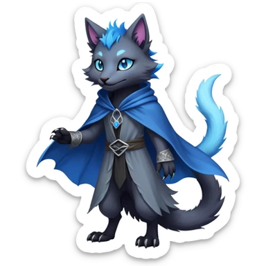 Kawaii dark edgy fantasy ethereal feline-vernid-sergal-fursona animal creature with a tufted tail full body sticker