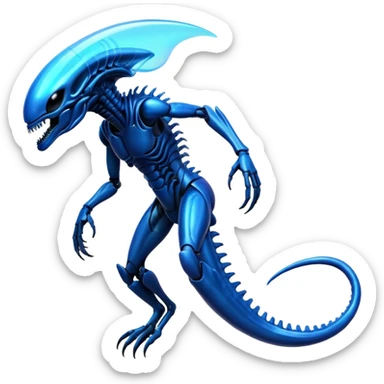 A blue shiny futuristic neon-glowing iridescent bioluminescent xenomorph sticker