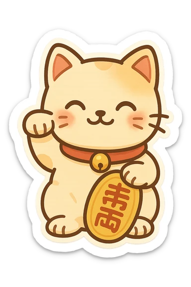 cartoonish Japanese good luck symbol, colorful, friendly expression sticker