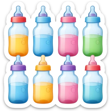 set of baby bottles in different colors and sizes sticker